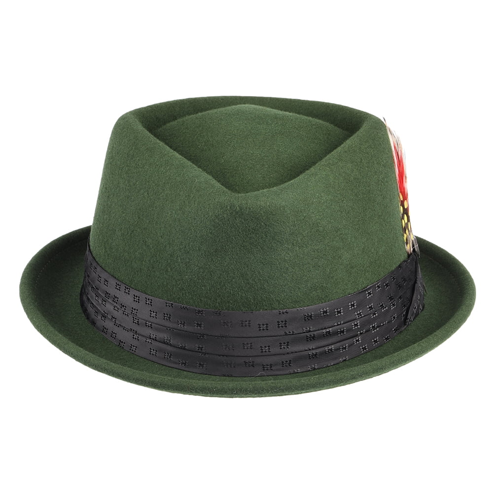 Sombrero Pork Pie Stout de fieltro de lana de Brixton - Verde Musgo