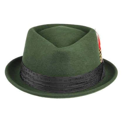 Sombrero Pork Pie Stout de fieltro de lana de Brixton - Verde Musgo