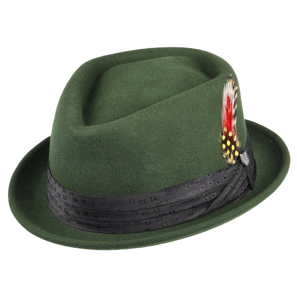 Sombrero Pork Pie Stout de fieltro de lana de Brixton - Verde Musgo