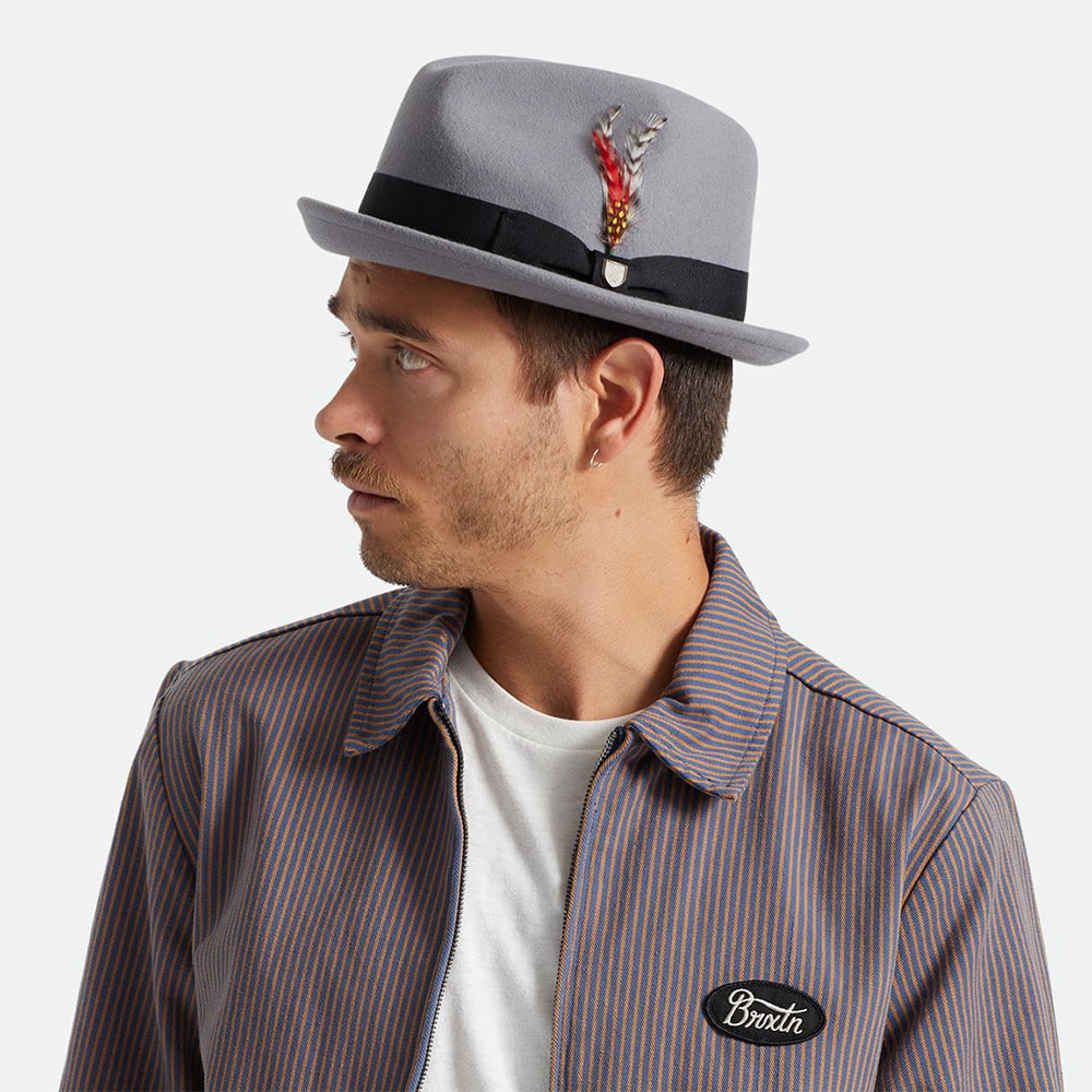 Sombrero Trilby Gain de fieltro de lana con cinta decorativa negra de Brixton - Gris