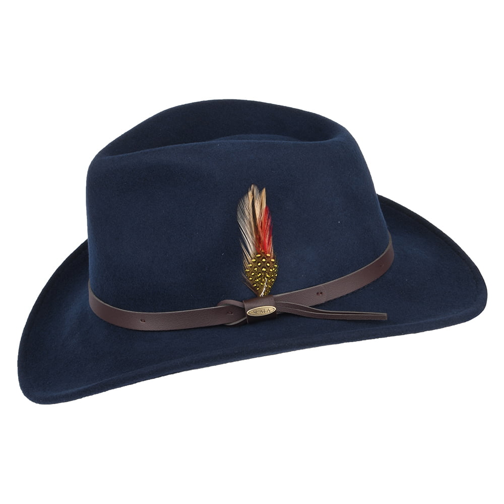 Sombrero Outback Dakota plegable Repelente al agua de fieltro de lana de Scala - Azul Marino