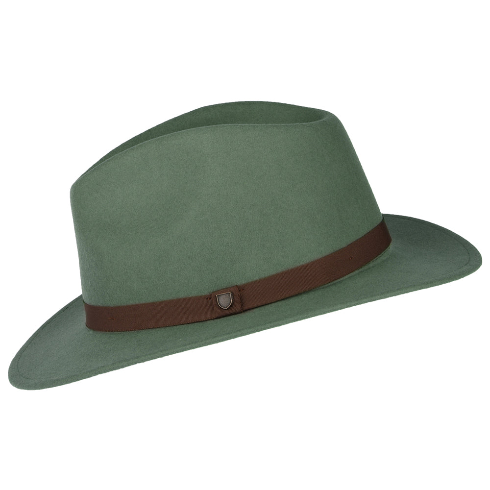 Sombrero Fedora Messer plegable de fieltro de lana de Brixton - Verde Oliva Claro