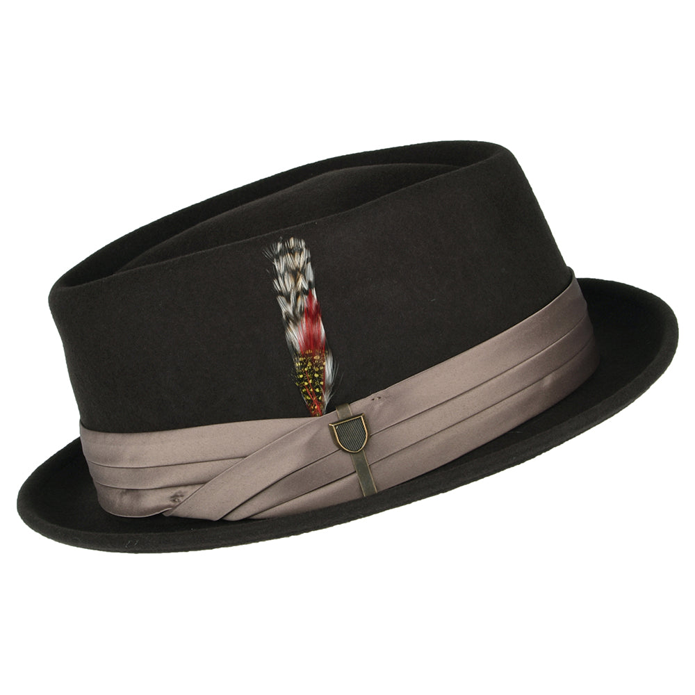 Sombrero Pork Pie Stout de fieltro de lana de Brixton - Marrón