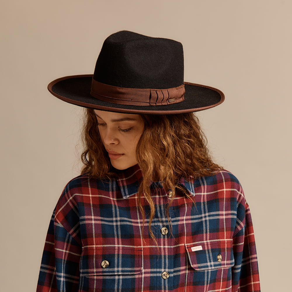 Sombrero Fedora Reno de fieltro de lana de Brixton - Negro-Marrón