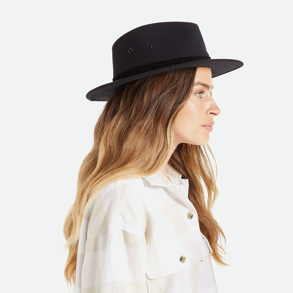 Sombrero Fedora Messer X Adventure repelente al agua de algodón de Brixton - Negro