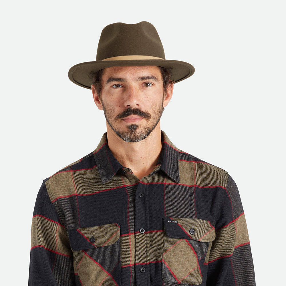 Sombrero Fedora Messer de fieltro de lana de Brixton - Marrón-Natural