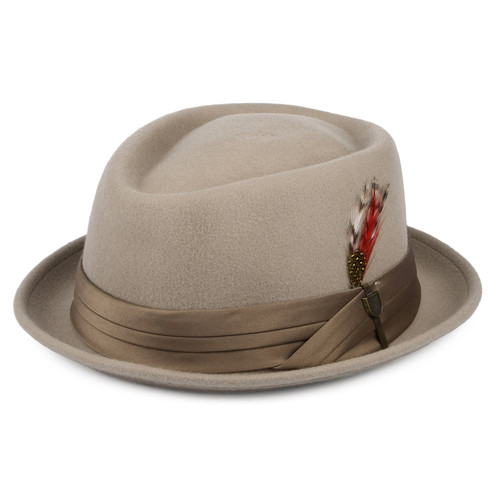 Sombrero Pork Pie Stout de fieltro de lana de Brixton - Beige