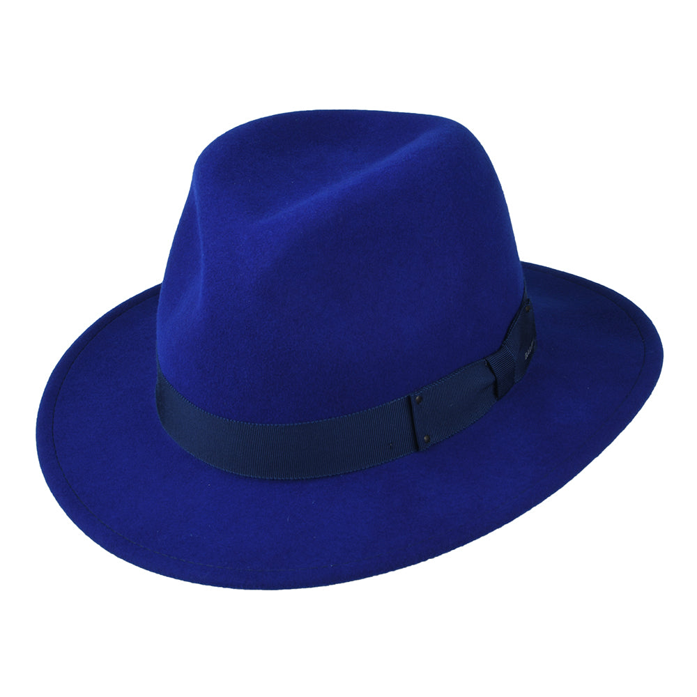 Sombrero Fedora Curtis plegable Repelente de agua de fieltro de lana de Bailey - Azul Real