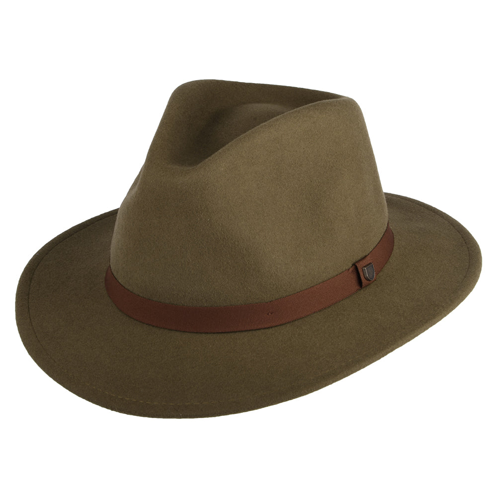 Sombrero Fedora Messer plegable de fieltro de lana de Brixton - Marrón Claro