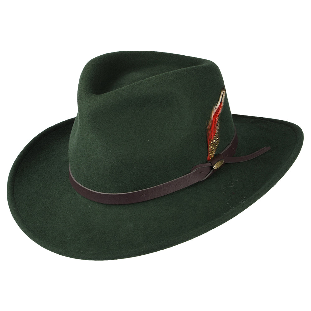 Sombrero Outback Dakota plegable Repelente al agua de fieltro de lana de Scala - Bosque