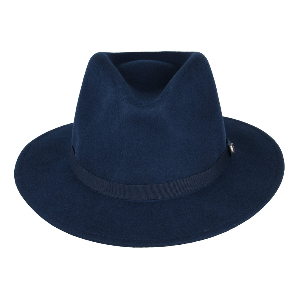 Sombrero Fedora Messer plegable de fieltro de lana de Brixton - Azul Marino Lavado