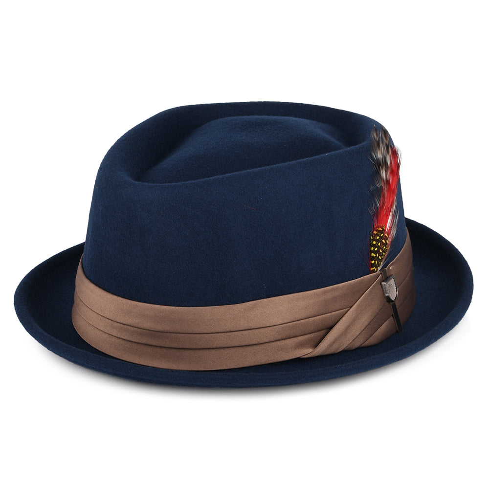 Sombrero Pork Pie Stout de fieltro de lana de Brixton - Azul Marino Lavado