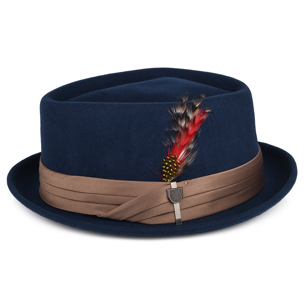 Sombrero Pork Pie Stout de fieltro de lana de Brixton - Azul Marino Lavado