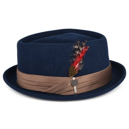 Sombrero Pork Pie Stout de fieltro de lana de Brixton - Azul Marino Lavado