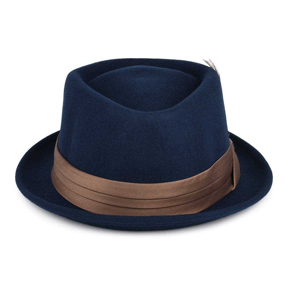 Sombrero Pork Pie Stout de fieltro de lana de Brixton - Azul Marino Lavado