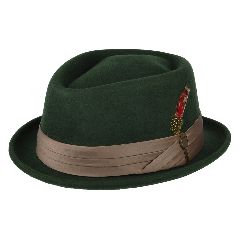 Sombrero Pork Pie Stout de fieltro de lana de Brixton - Verde Musgo-Bronce