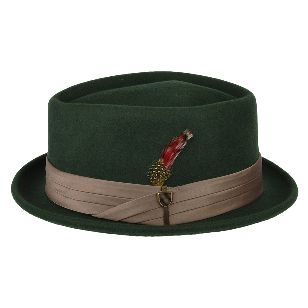 Sombrero Pork Pie Stout de fieltro de lana de Brixton - Verde Musgo-Bronce