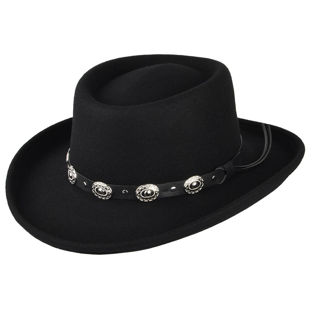 Sombrero Gambler Crossfire de fieltro de lana de Jaxon & James - Negro