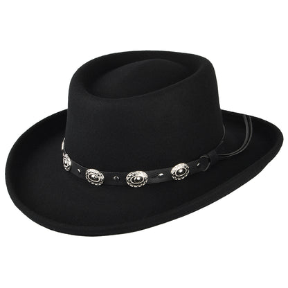 Sombrero Gambler Crossfire de fieltro de lana de Jaxon & James - Negro