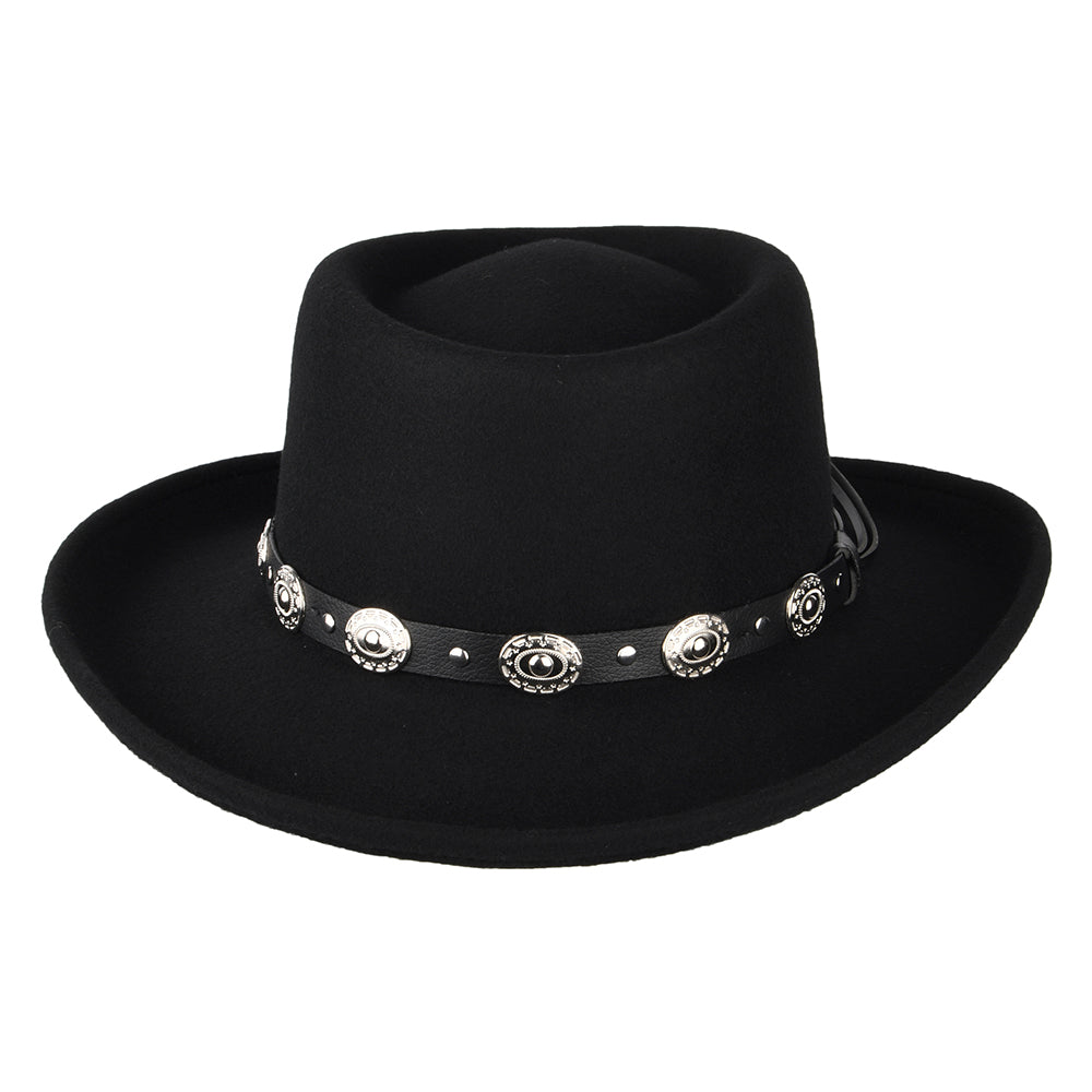 Sombrero Gambler Crossfire de fieltro de lana de Jaxon & James - Negro