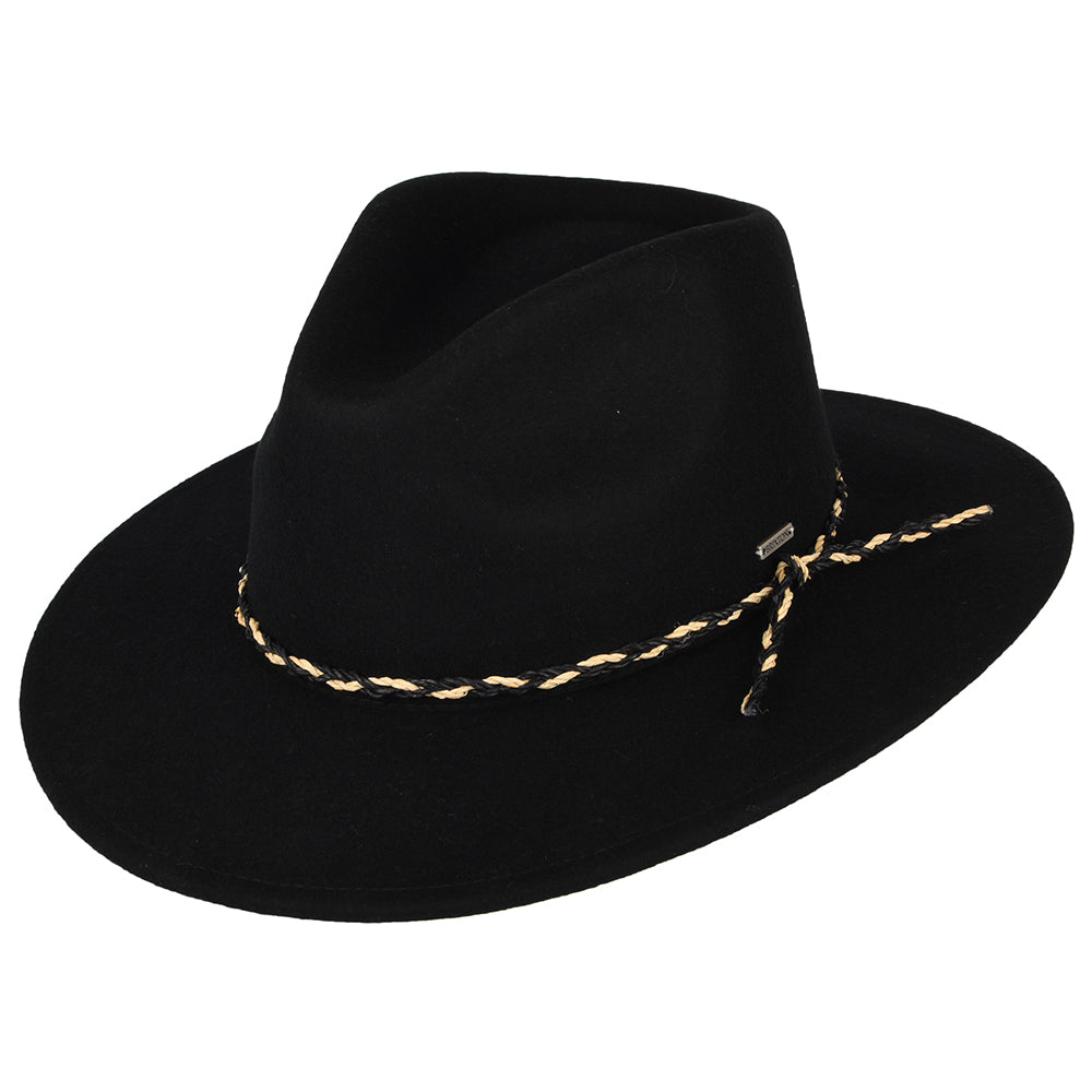 Sombrero Fedora Messer Western de fieltro de lana de Brixton - Negro