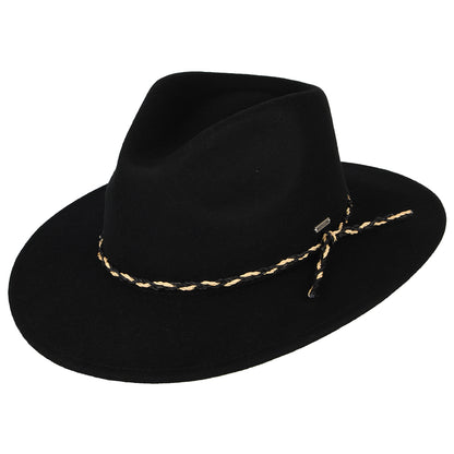 Sombrero Fedora Messer Western de fieltro de lana de Brixton - Negro