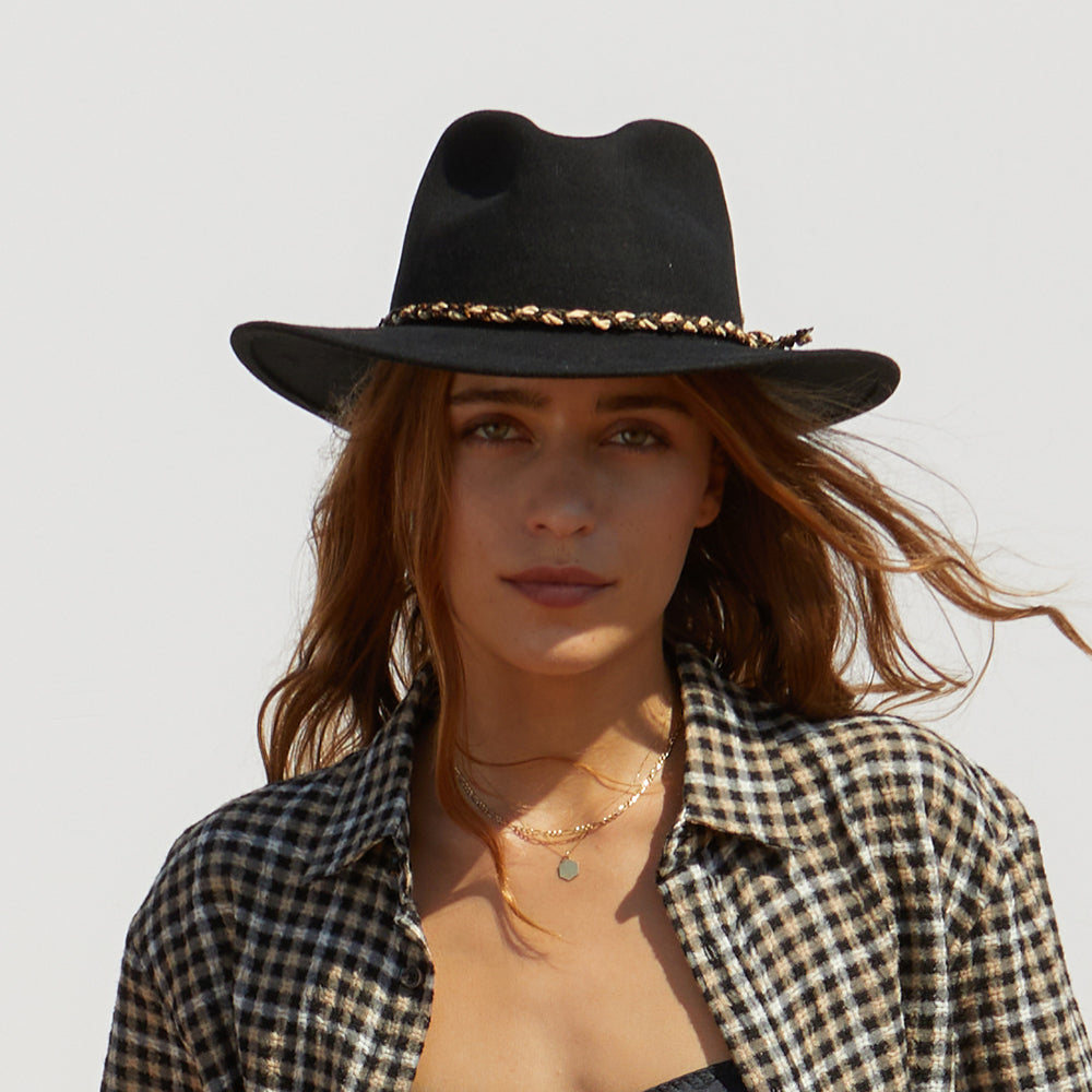 Sombrero Fedora Messer Western de fieltro de lana de Brixton - Negro