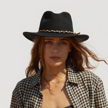 Sombrero Fedora Messer Western de fieltro de lana de Brixton - Negro