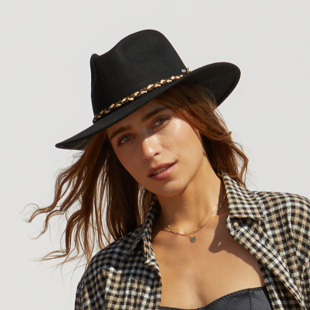 Sombrero Fedora Messer Western de fieltro de lana de Brixton - Negro