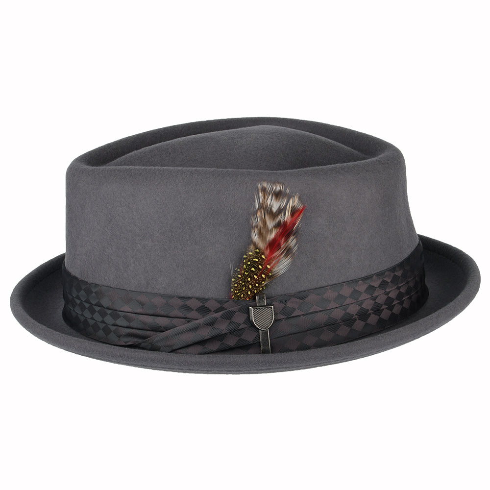 Sombrero Pork Pie Stout de fieltro de lana de Brixton - Gris Medio