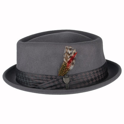 Sombrero Pork Pie Stout de fieltro de lana de Brixton - Gris Medio