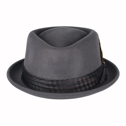 Sombrero Pork Pie Stout de fieltro de lana de Brixton - Gris Medio