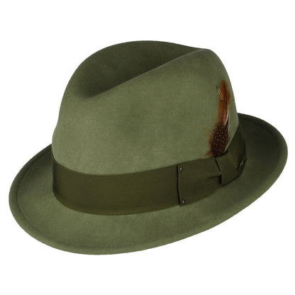 Sombrero Trilby Tino plegable Repelente al agua de fieltro de lana de Bailey - Verde Oliva