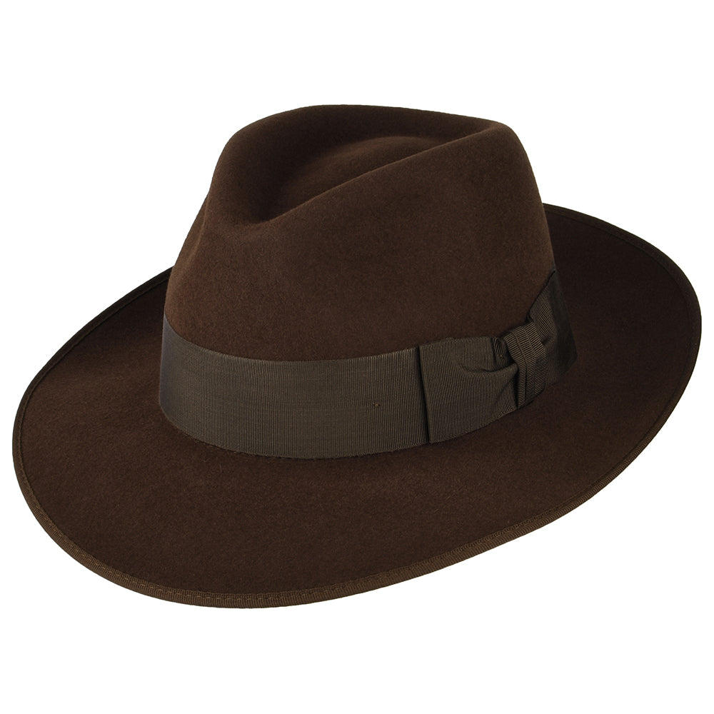 Sombrero Fedora Gangster de fieltro de piel de Christys - Marrón