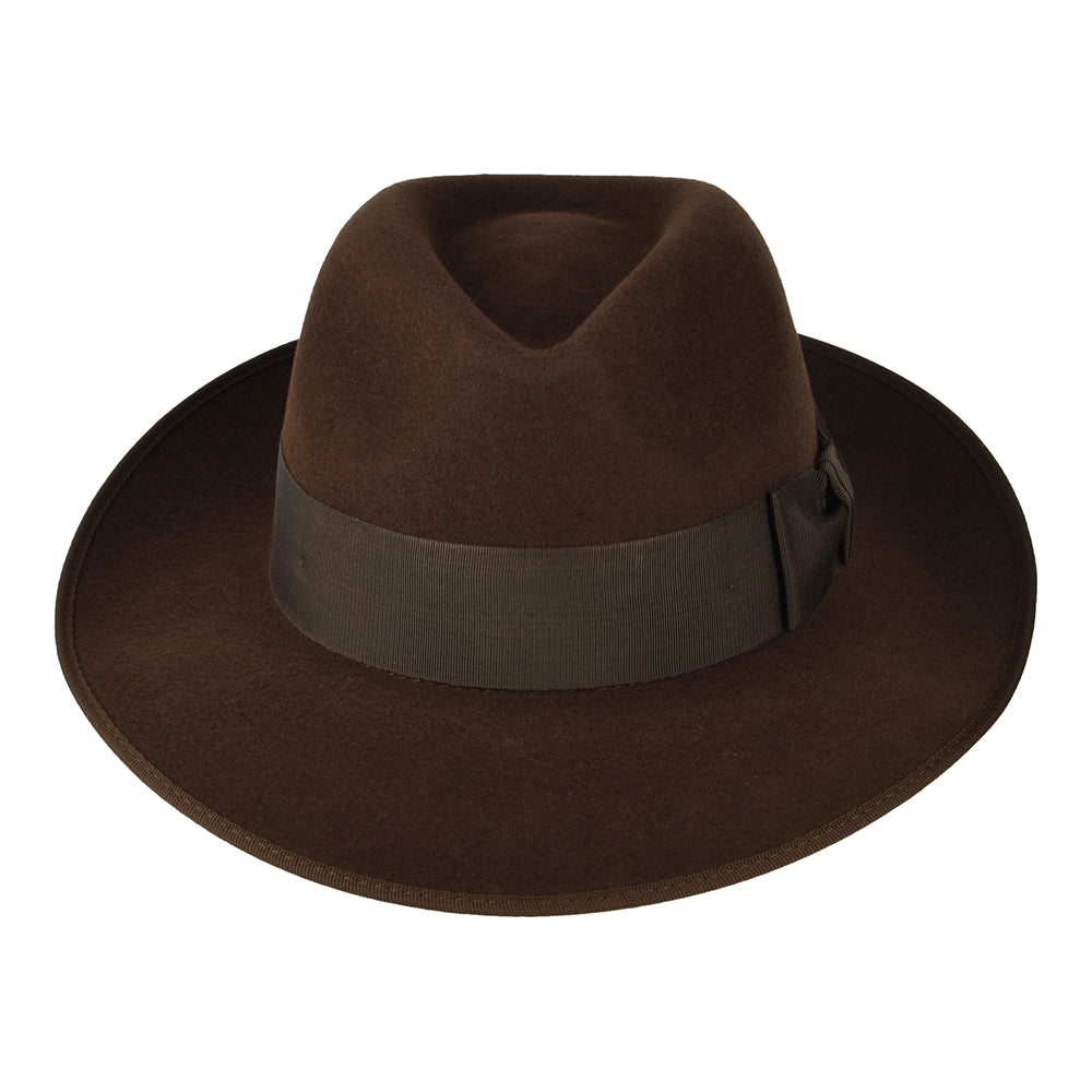Sombrero Fedora Gangster de fieltro de piel de Christys - Marrón