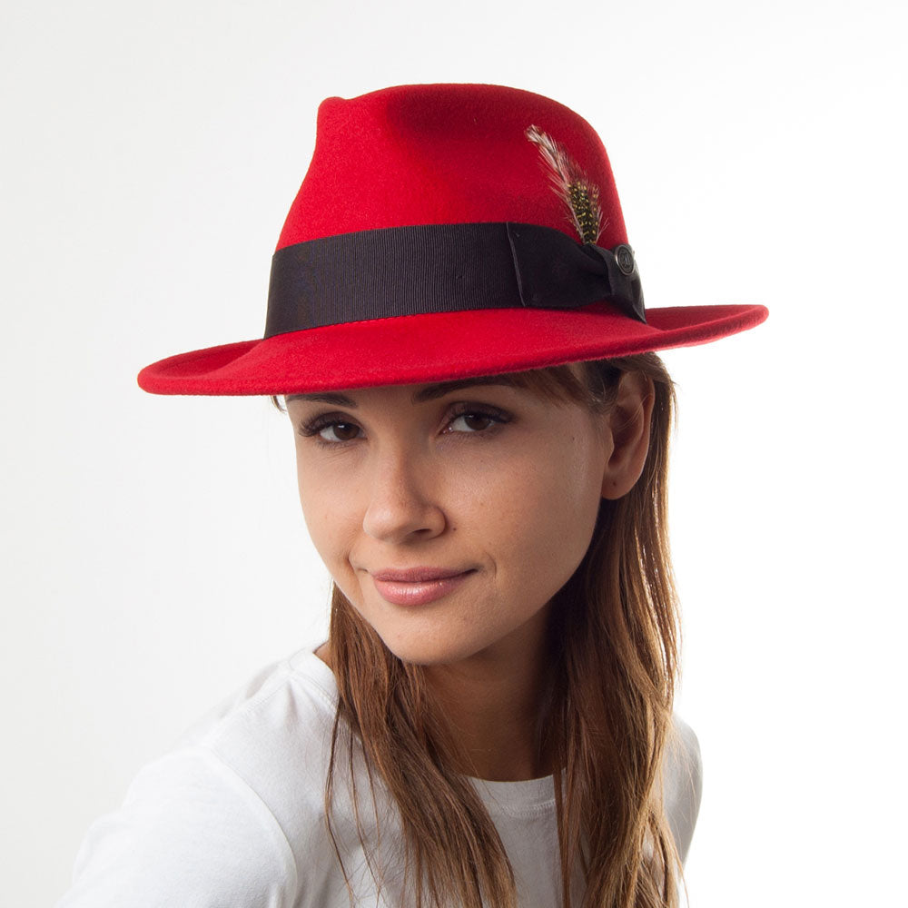 Sombrero Fedora Pachuco plegable de fieltro de lana de Jaxon & James - Rojo