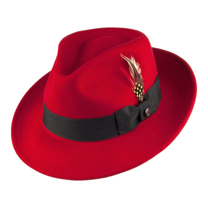 Sombrero Fedora Pachuco plegable de fieltro de lana de Jaxon & James - Rojo