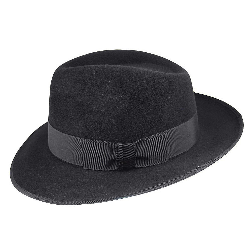 Sombrero Fedora Gangster de fieltro de piel de Christys - Negro