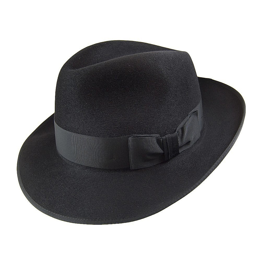 Sombrero Fedora Gangster de fieltro de piel de Christys - Negro