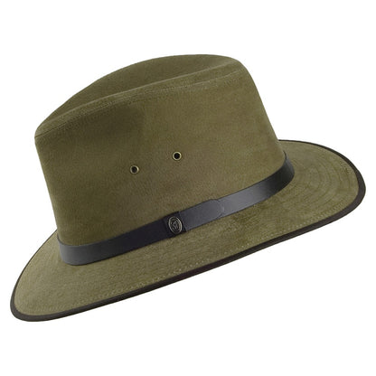 Sombrero Safari Fedora de piel Nubuck de Jaxon & James - Oliva