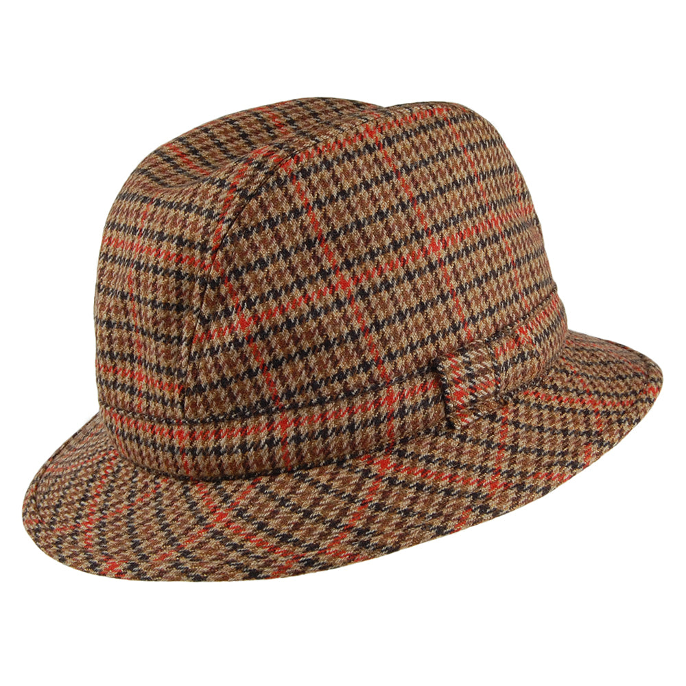 Sombrero Trilby enrollable de cachemira pata de gallo de City Sport - Marrón Jaspeado