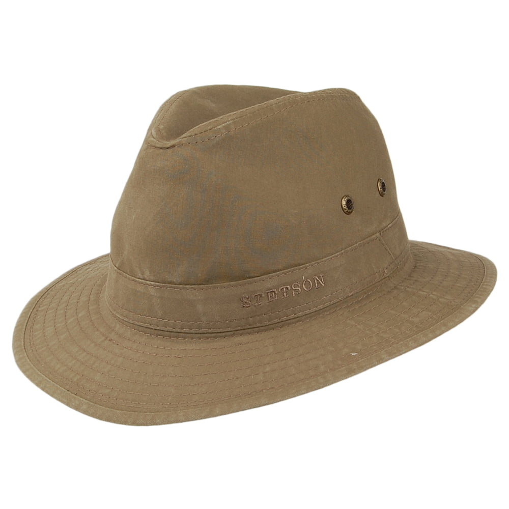 Sombrero Fedora Safari plegable de algodón orgánico de Stetson - Kaki