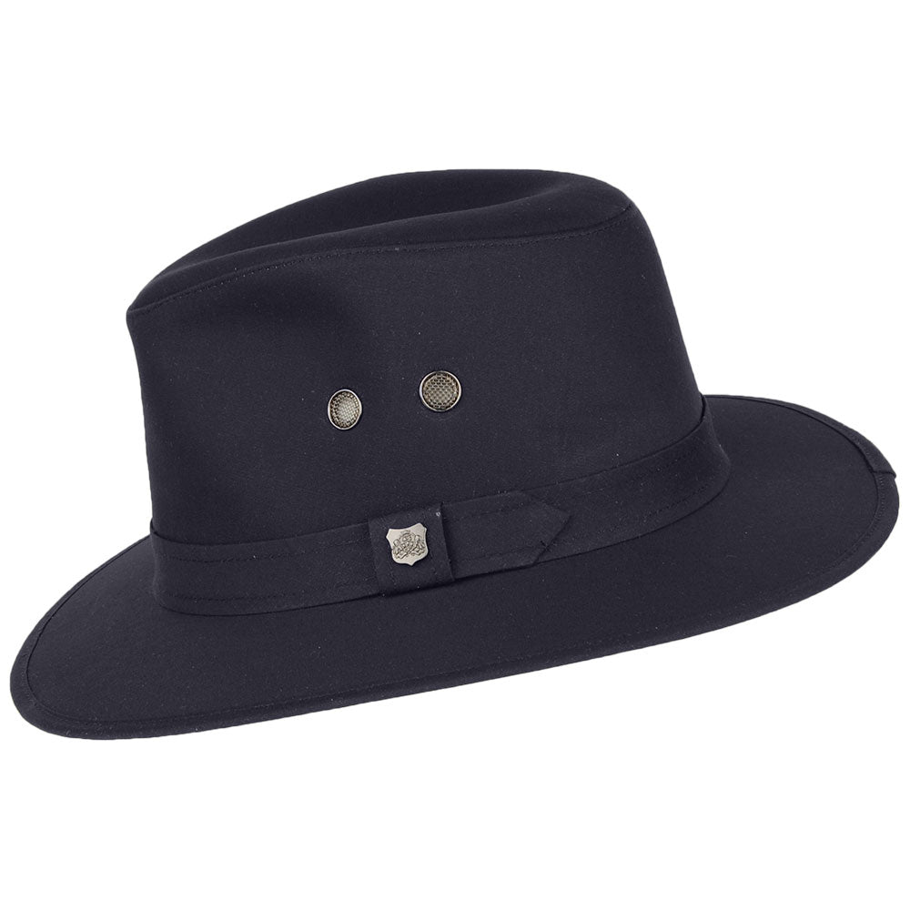 Sombrero Fedora Waxed Drifter repelente al agua de algodón encerado británico de Failsworth - Azul Marino