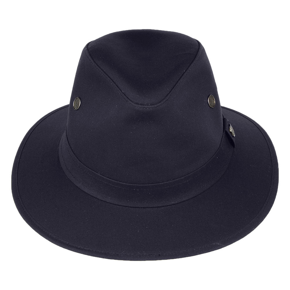 Sombrero Fedora Waxed Drifter repelente al agua de algodón encerado británico de Failsworth - Azul Marino