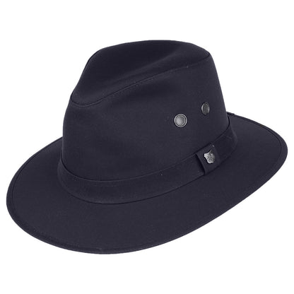 Sombrero Fedora Waxed Drifter repelente al agua de algodón encerado británico de Failsworth - Azul Marino
