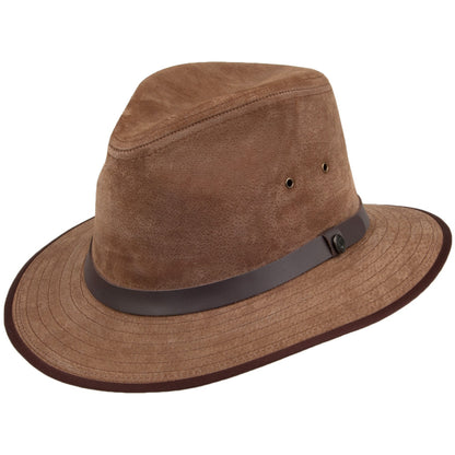 Sombrero Fedora Safari de piel de Jaxon & James - Marrón Castaño