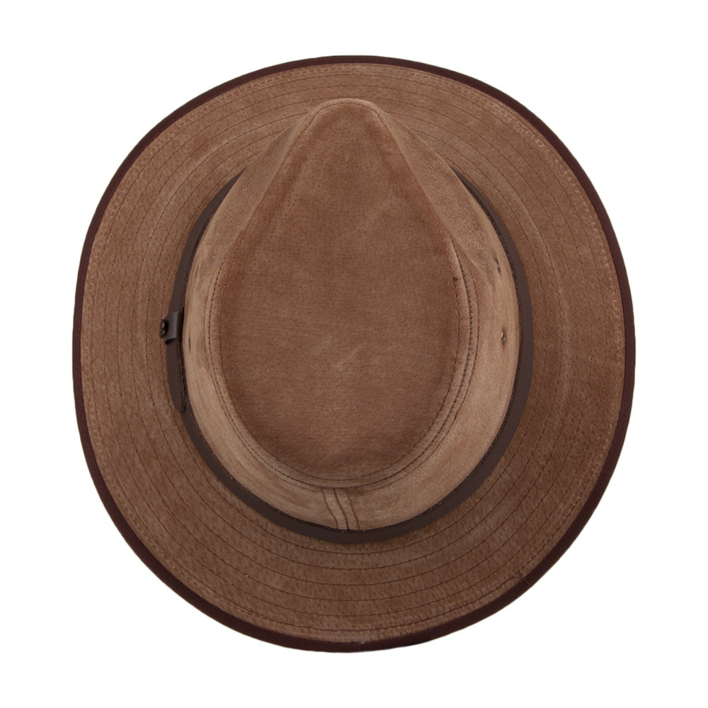 Sombrero Fedora Safari de piel de Jaxon & James - Marrón Castaño
