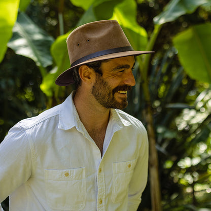 Sombrero Fedora Safari de piel de Jaxon & James - Marrón Castaño