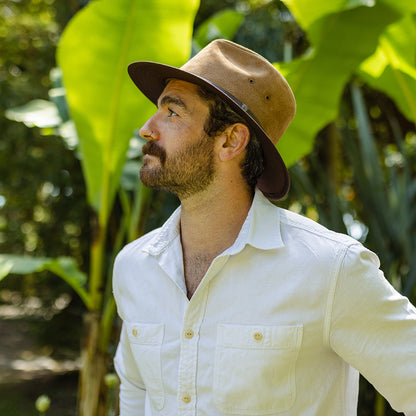 Sombrero Fedora Safari de piel de Jaxon & James - Marrón Castaño