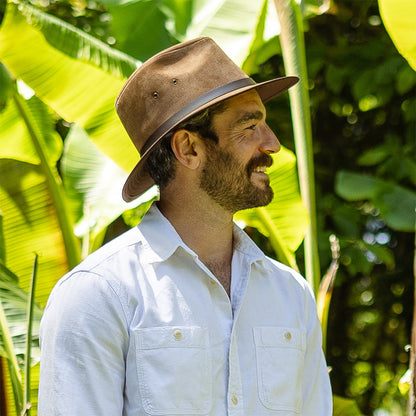 Sombrero Fedora Safari de piel de Jaxon & James - Marrón Castaño